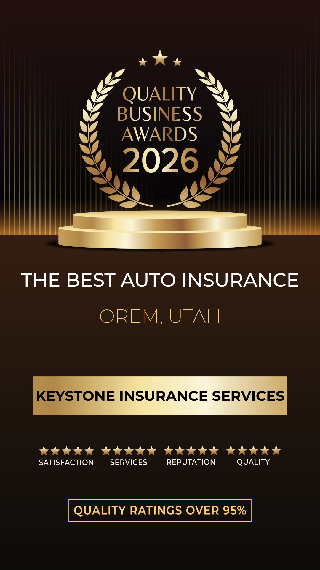 2026 — 1080 × 1920 Banner — Quality Business Awards 2026 Best Auto Insurance — Orem, Utah — Keystone Insurance Services