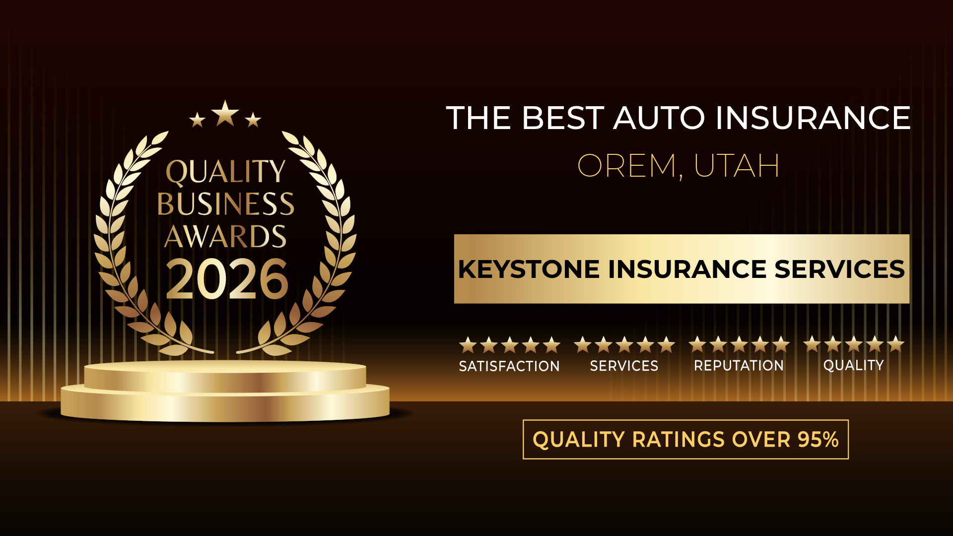 2026 — 1920 × 1080 Banner — Quality Business Awards 2026 Best Auto Insurance — Orem, Utah — Keystone Insurance Services