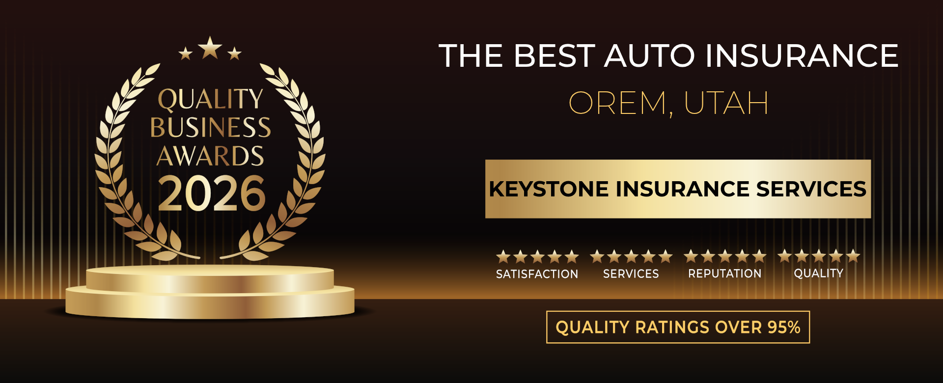 2026 — 1920 × 780 Banner — Quality Business Awards 2026 Best Auto Insurance — Orem, Utah — Keystone Insurance Services